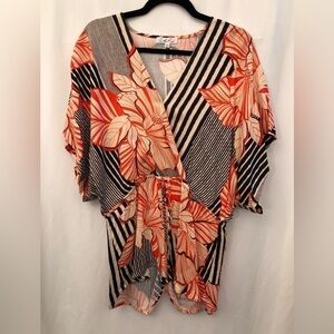 On the Road Romper One Piece Orange Floral Black Stripes Size XS